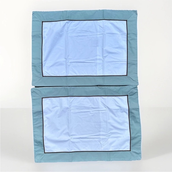Restoration Hardware Standard Pillowcases  white teal Brown Piping Made in Italy - Picture 1 of 7